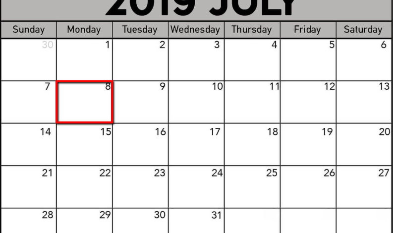 july calendar 2019